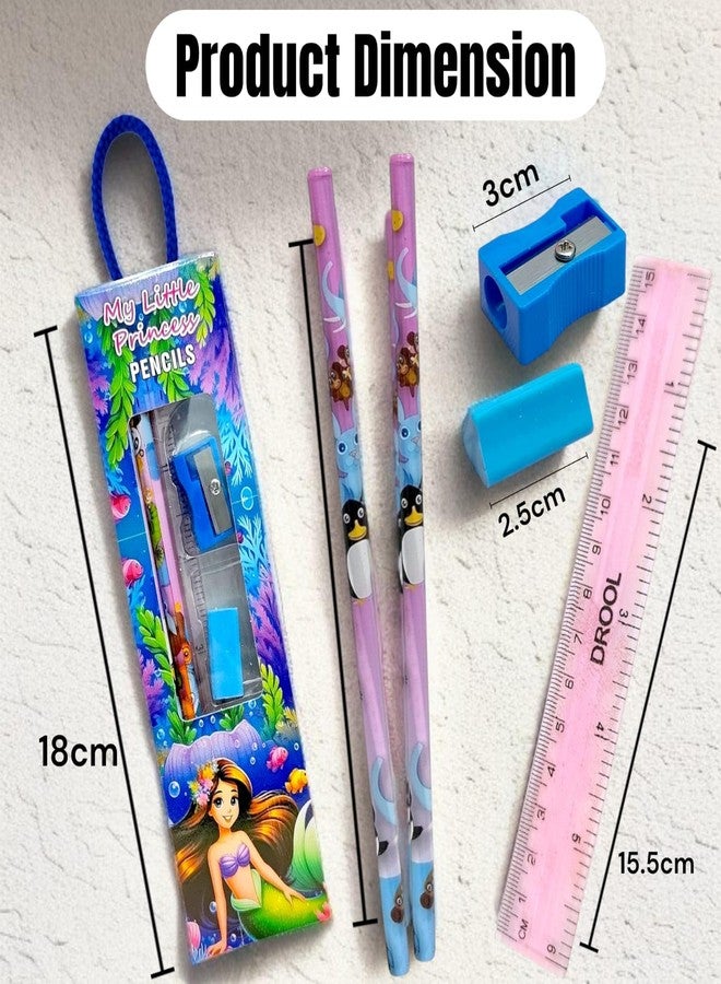 TERA13 Cute Mermaid Stationery Set for Girls | School Supplies Gift Set for Kids | Cartoon Printed Pencils, Eraser, Sharpener, Scale | Birthday Return Gift for Boys & Girls (10 Pcs) - Image 4